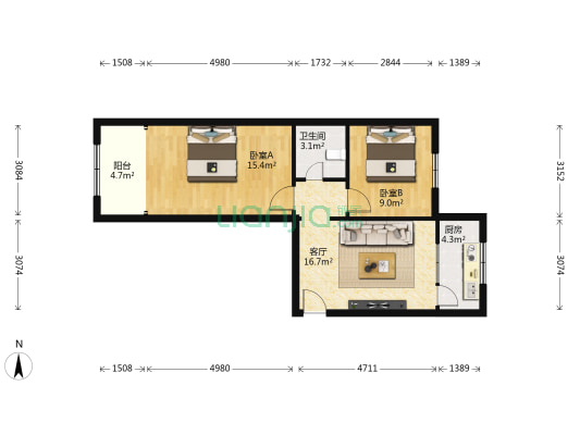 厂前小区 2室1厅1卫 70平方