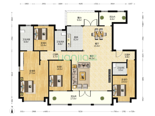 新里澜庭 4室2厅3卫 210平方