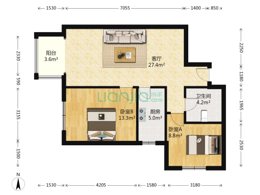 海唐广场 2室1厅1卫 88平方