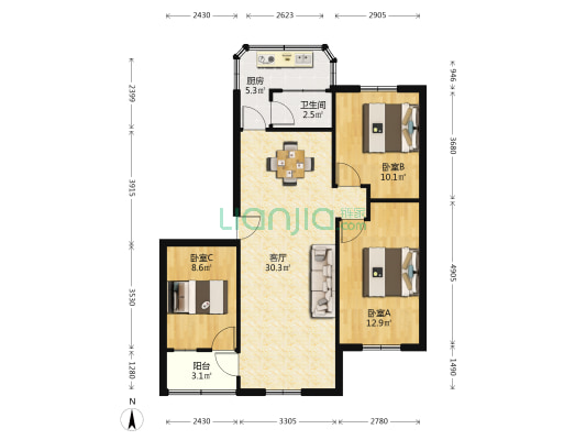 宝华路41号小区 3室1厅1卫 84平方
