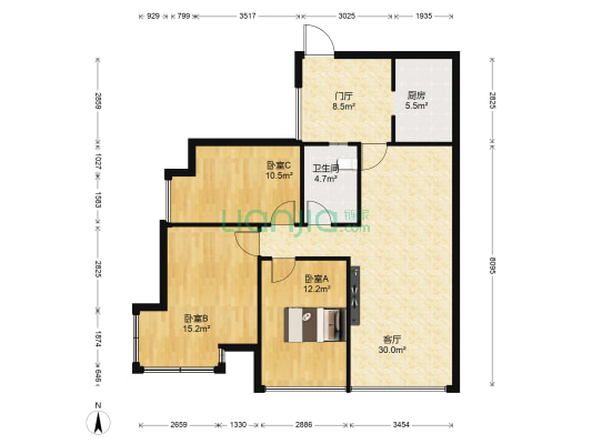 国际城B组团 3室1厅1卫 100平方