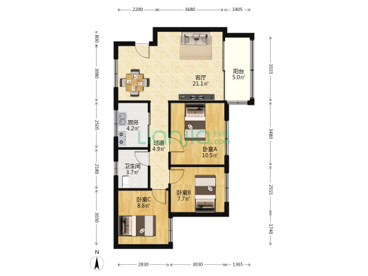 金之园 3室1厅1卫 82平方