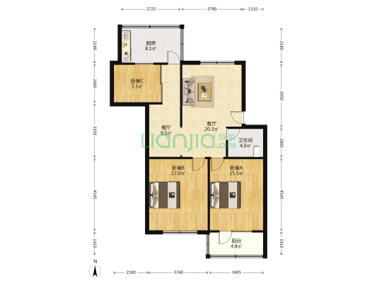 山右巷国土资源厅宿舍 3室2厅1卫 103平方