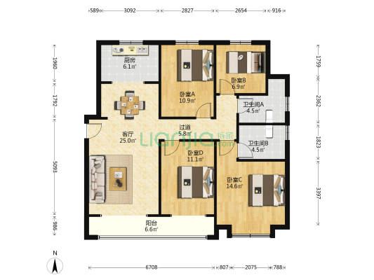 金融街滨海融御 4室1厅2卫 141平方