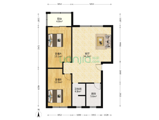 万春路313号 2室1厅1卫 91平方