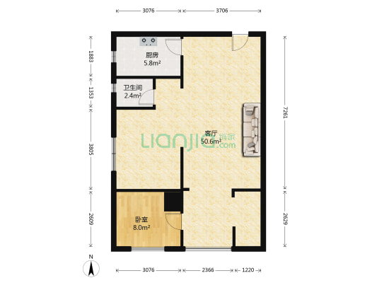 海天广场 1室1厅1卫 82平方