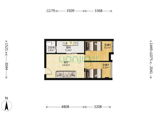 万达华府 2室1厅1卫 56平方