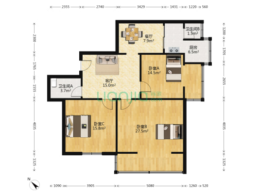 童子街30号 3室2厅2卫 95平方