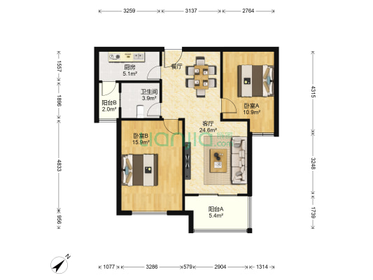 天居玲珑湾 2室1厅1卫 83平方