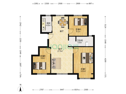 大华公园世家 3室1厅1卫 98平方