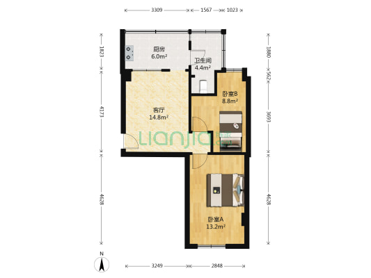 喜运楼 2室1厅1卫 57平方