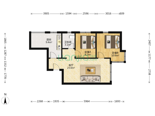保利达沈河东（保利达翠堤湾） 2室1厅1卫 68平方