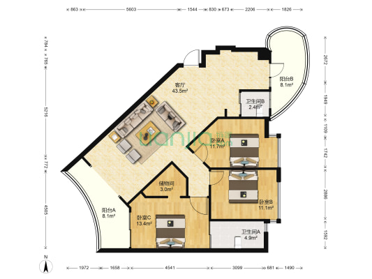 心家泊 3室1厅2卫 136平方