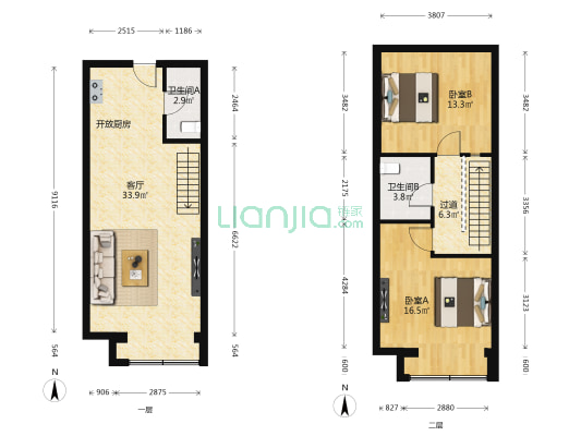 蓝光云鼎 2室1厅2卫 53平方