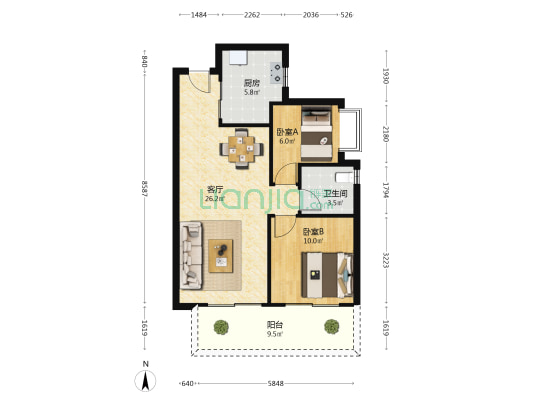 恒大御府 2室1厅1卫 73平方