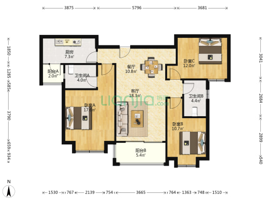 恒大御景湾 3室2厅2卫 115平方