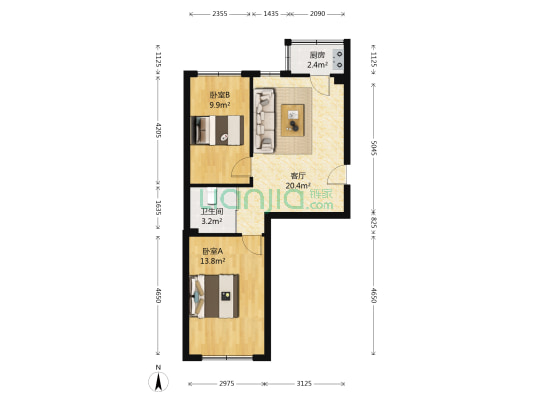 长通家园A区 2室1厅1卫 66平方