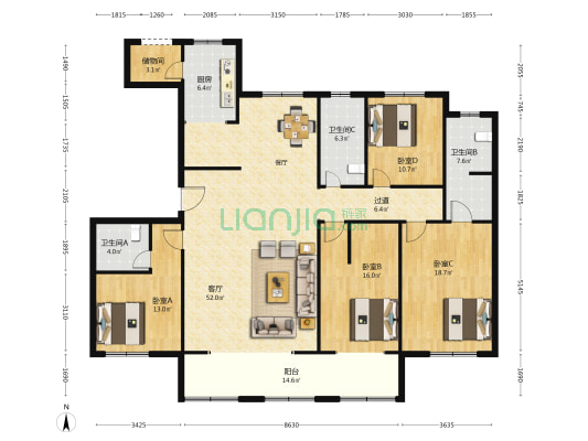 盛武裕苑 4室1厅3卫 200平方