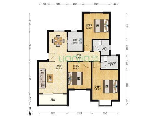 怡邻社区二区 3室1厅2卫 189平方