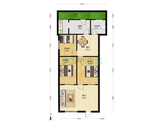 油厂家属楼 3室2厅1卫 73平方