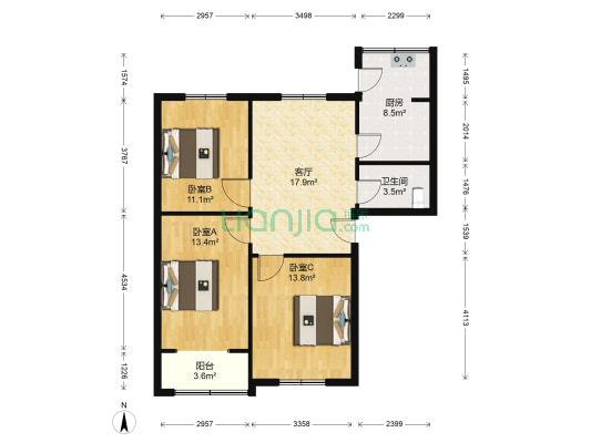 金水西路12号院 3室1厅1卫 87平方