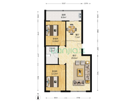 玉隆小区 2室2厅1卫 102平方