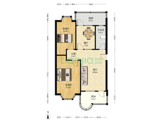 警苑社区 2室2厅1卫 89平方