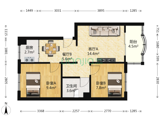 澳霖公寓 2室2厅1卫 62平方