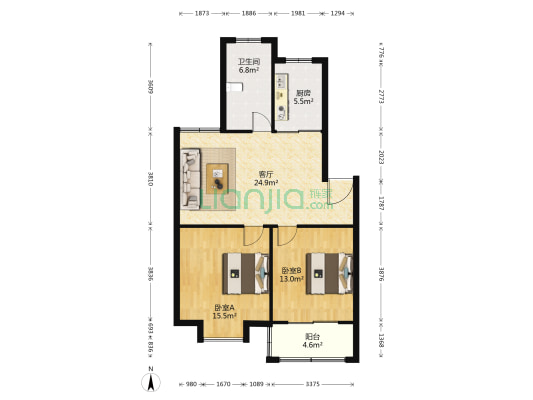水沐楼台 2室1厅1卫 85平方