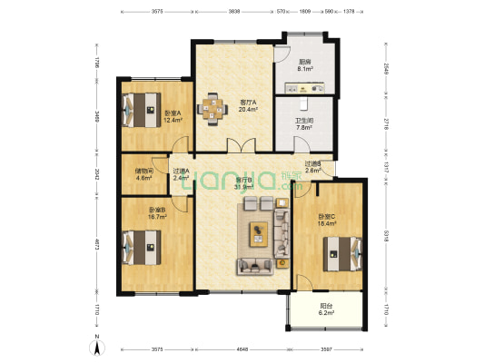 中川街36号 3室2厅1卫 149平方