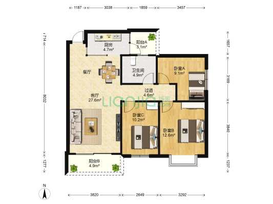 新加坡城西区 3室1厅1卫 90平方