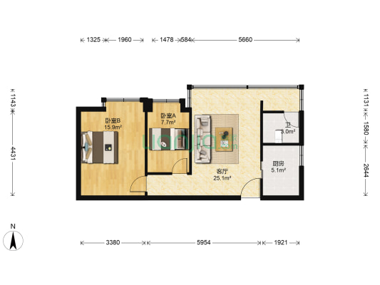 新飞林人造板住宅小区 2室1厅1卫 77平方