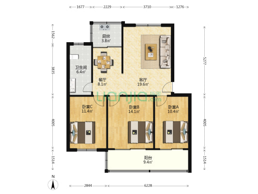 金城街30号院 3室2厅1卫 94平方