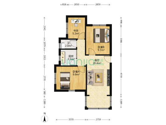 策槽水利小区 3室1厅1卫 66平方