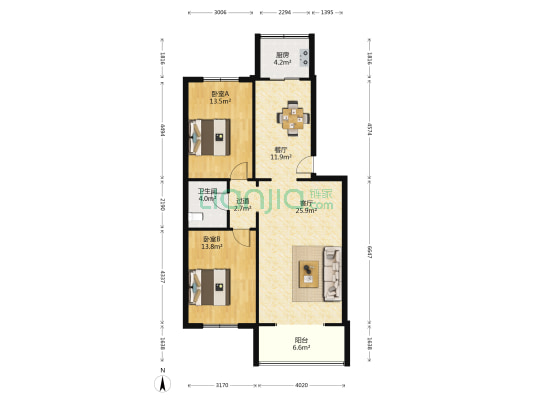 天源山庄缘中园 2室2厅1卫 97平方