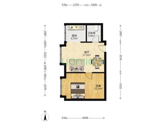 邱县路36号 1室1厅1卫 57平方