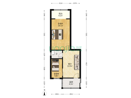 胜利路84号 2室1厅1卫 50平方