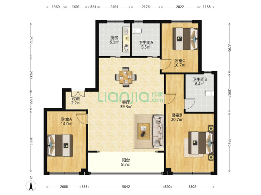 崂山壹号院 3室1厅2卫 150平方