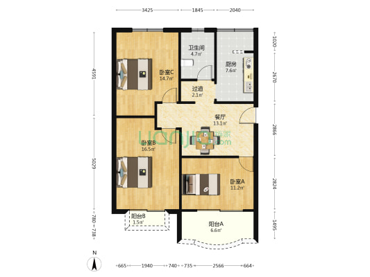新高桥春晖苑 3室1厅1卫 91平方