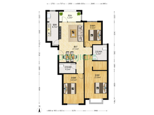 廊坊盛世嘉华小区西区 3室1厅2卫 121平方