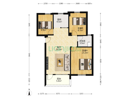 福景园 3室1厅1卫 84平方