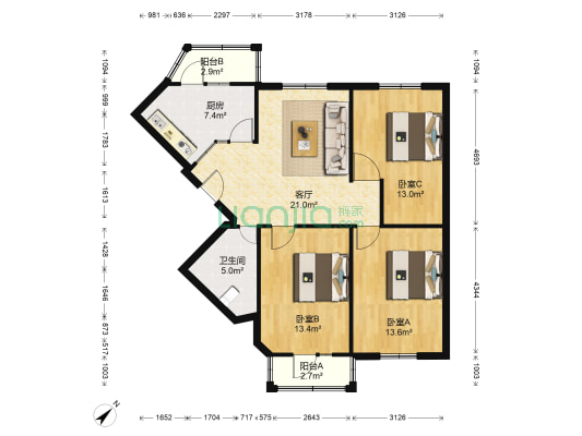 嵩山小区 3室1厅1卫 115平方