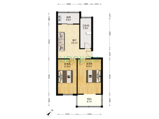 物资局宿舍(江汉) 2室1厅1卫 66平方