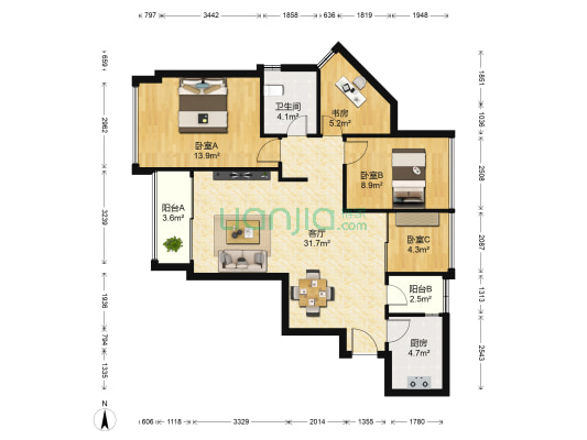 宝生Midtown 4室1厅1卫 85平方