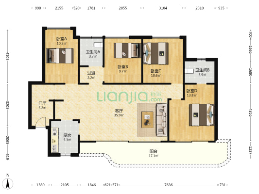 国宾上林栖 4室1厅2卫 151平方