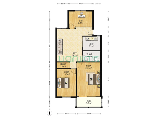 银都花苑 3室1厅1卫 102平方