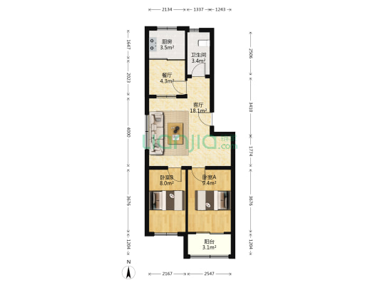 麻纺厂住宅楼 2室2厅1卫 74平方