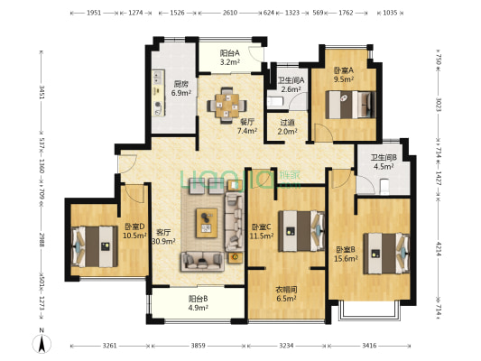 君悦湾 4室2厅2卫 140平方