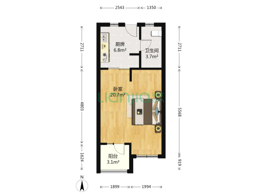 美岸栖庭 1室0厅1卫 46平方