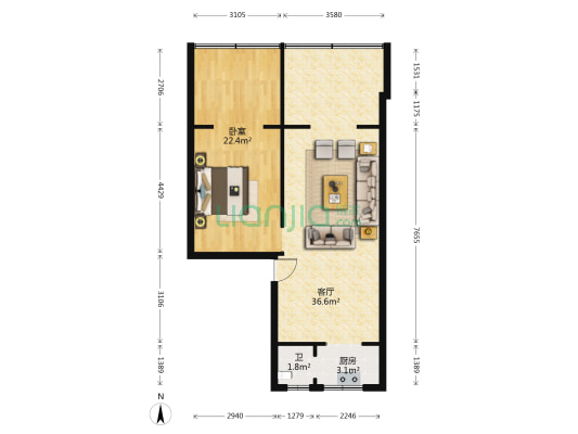 中山东路181号 1室1厅1卫 64平方